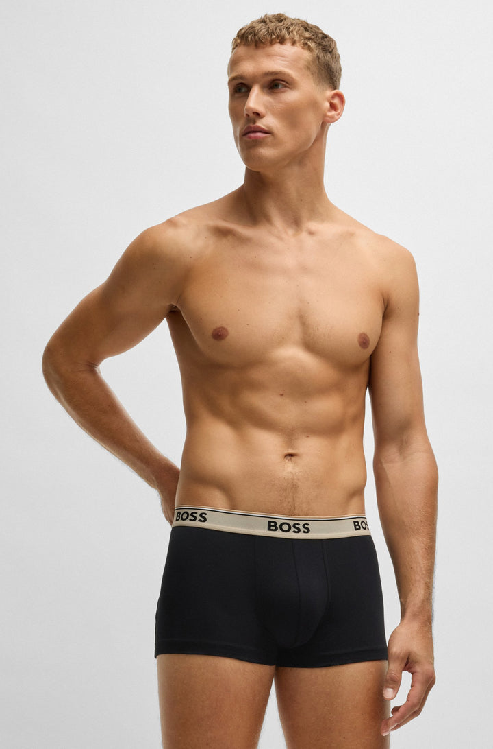 Boss Three-pack of stretch-cotton trunks with logo waistbands