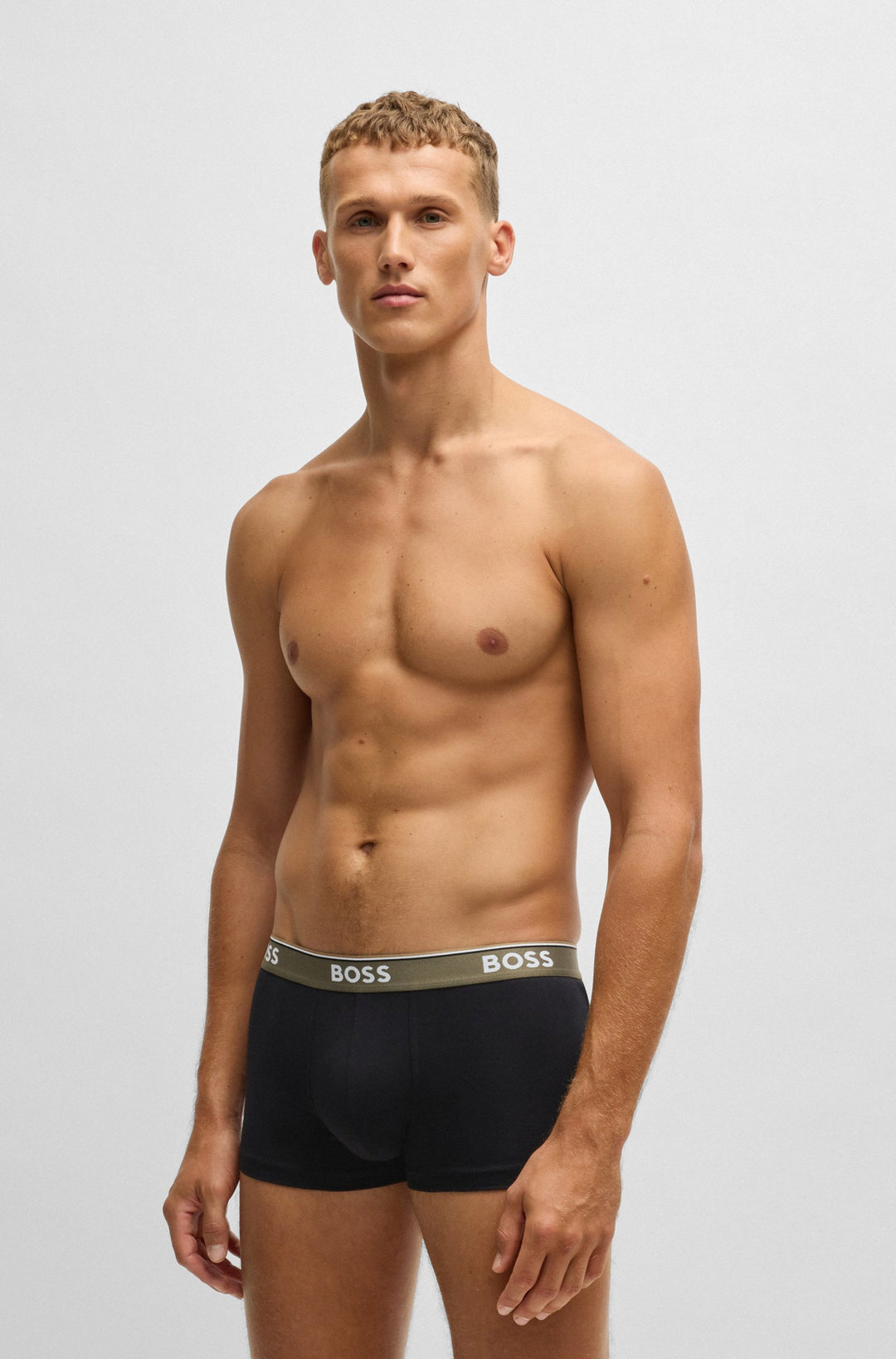 Boss Three-pack of stretch-cotton trunks with logo waistbands