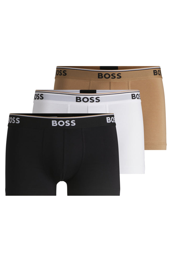 Boss Three-pack of stretch-cotton trunks with logo waistbands