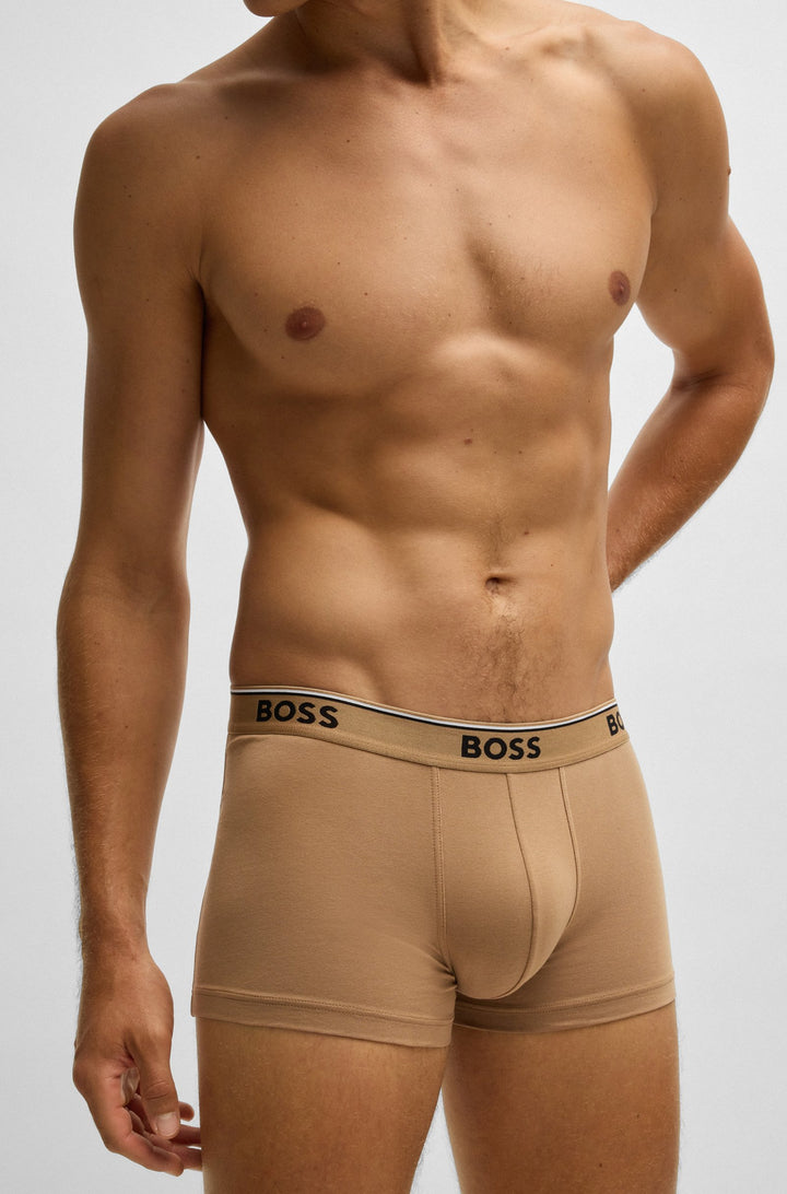 Boss Three-pack of stretch-cotton trunks with logo waistbands