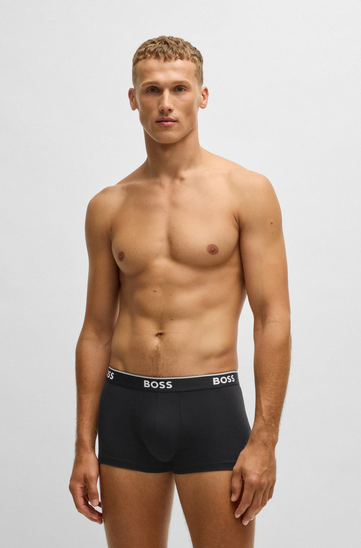 Boss Three-pack of stretch-cotton trunks with logo waistbands