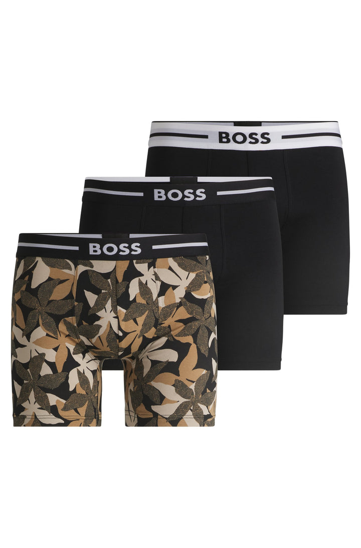 Boss Three-pack of stretch-cotton boxer briefs with logo