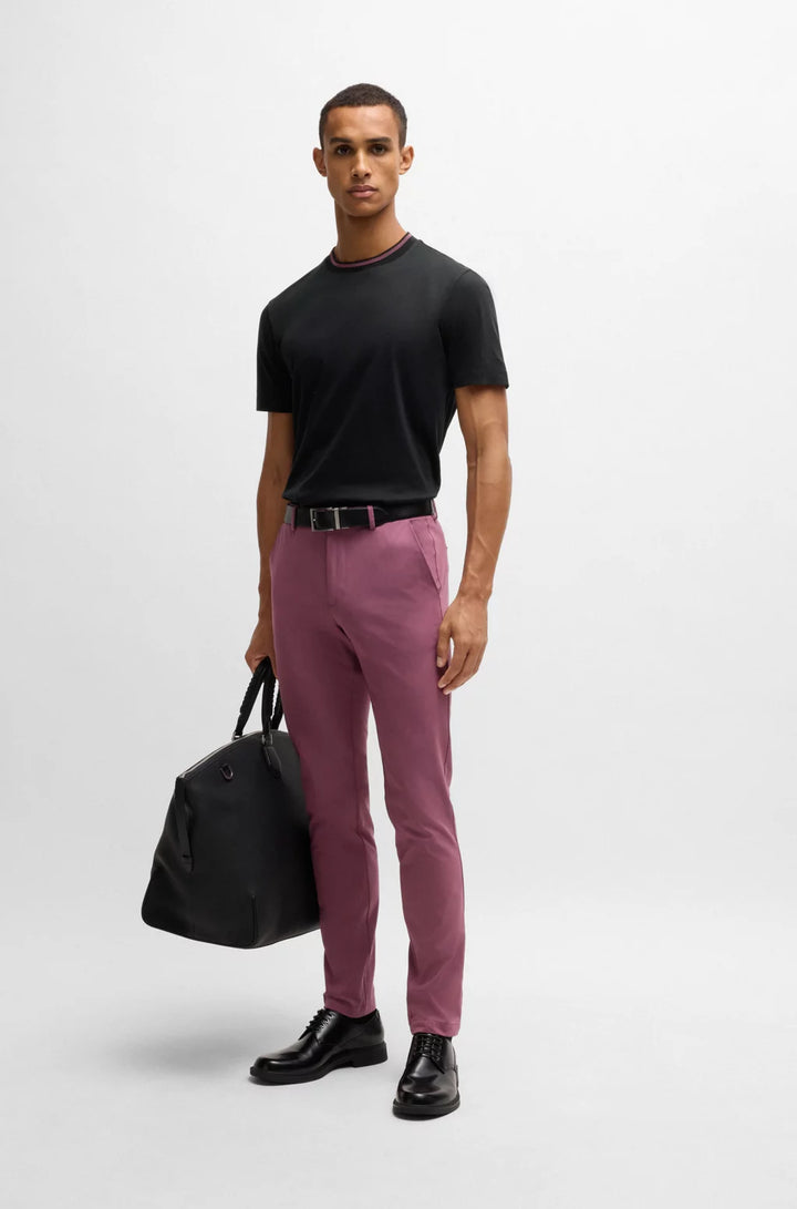 BOSS MERCERIZED-COTTON SLIM-FIT T-SHIRT WITH COLLAR STRIPE