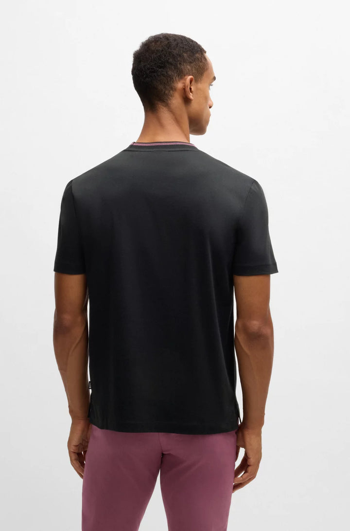 BOSS MERCERIZED-COTTON SLIM-FIT T-SHIRT WITH COLLAR STRIPE