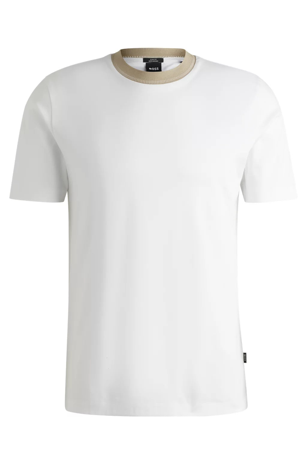 BOSS MERCERIZED-COTTON SLIM-FIT T-SHIRT WITH COLLAR STRIPE