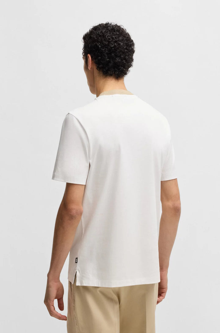 BOSS MERCERIZED-COTTON SLIM-FIT T-SHIRT WITH COLLAR STRIPE