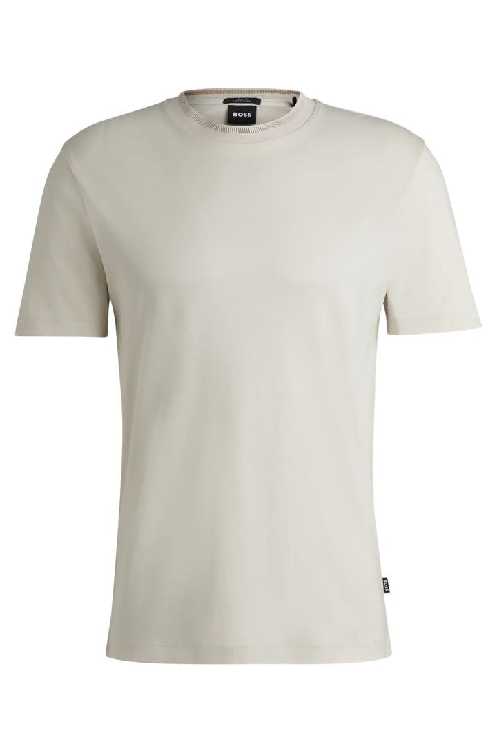 BOSS MERCERIZED-COTTON SLIM-FIT T-SHIRT WITH COLLAR STRIPE