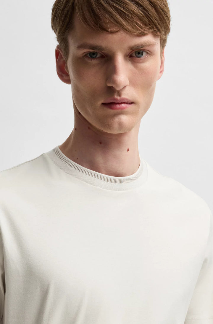 BOSS MERCERIZED-COTTON SLIM-FIT T-SHIRT WITH COLLAR STRIPE