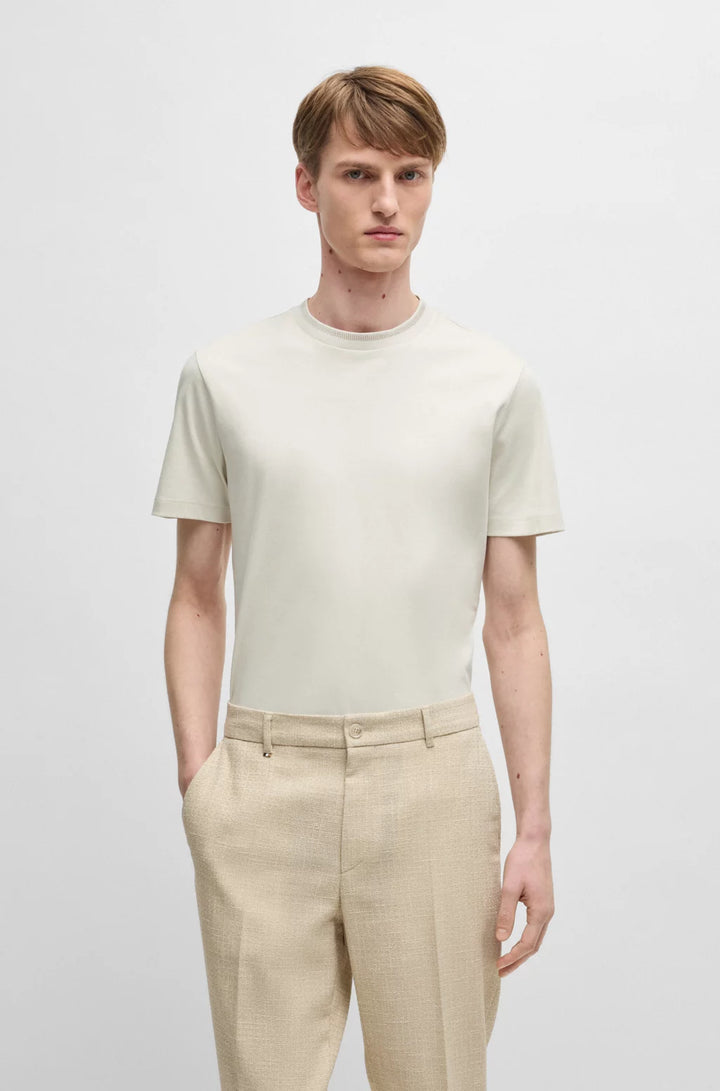 BOSS MERCERIZED-COTTON SLIM-FIT T-SHIRT WITH COLLAR STRIPE