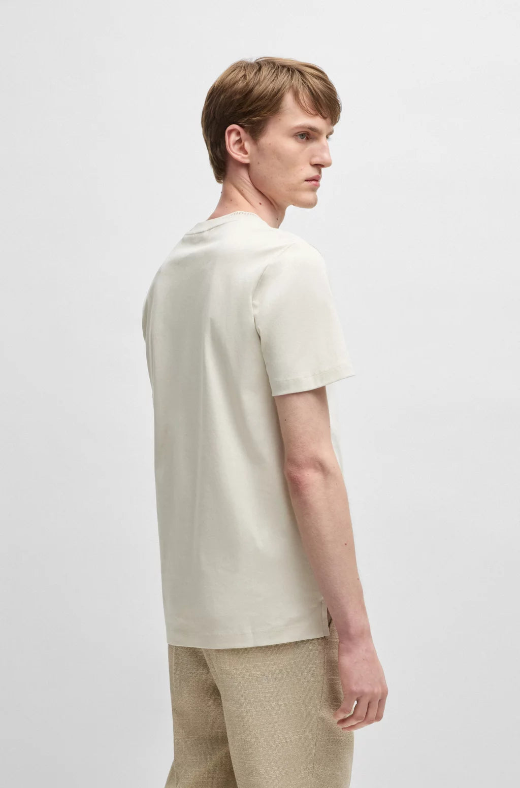 BOSS MERCERIZED-COTTON SLIM-FIT T-SHIRT WITH COLLAR STRIPE