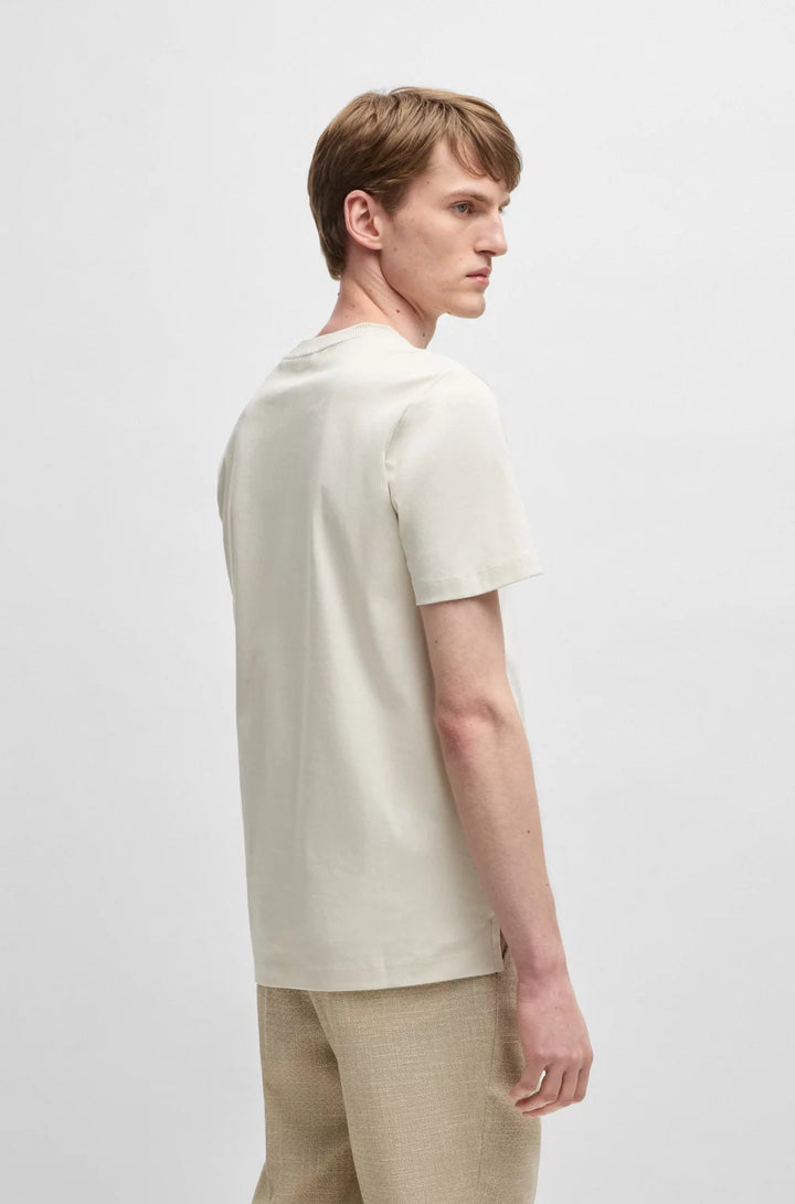 BOSS MERCERIZED-COTTON SLIM-FIT T-SHIRT WITH COLLAR STRIPE