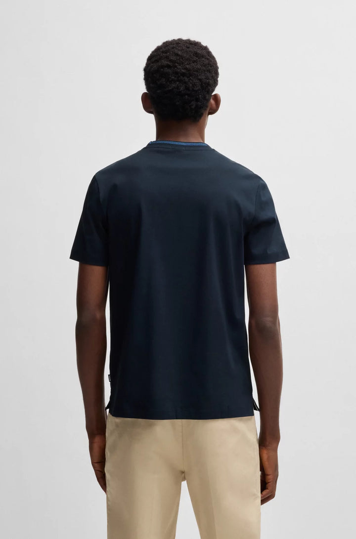 BOSS MERCERIZED-COTTON SLIM-FIT T-SHIRT WITH COLLAR STRIPE
