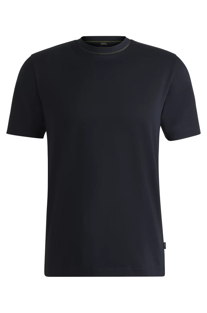 BOSS MERCERIZED-COTTON SLIM-FIT T-SHIRT WITH COLLAR STRIPE