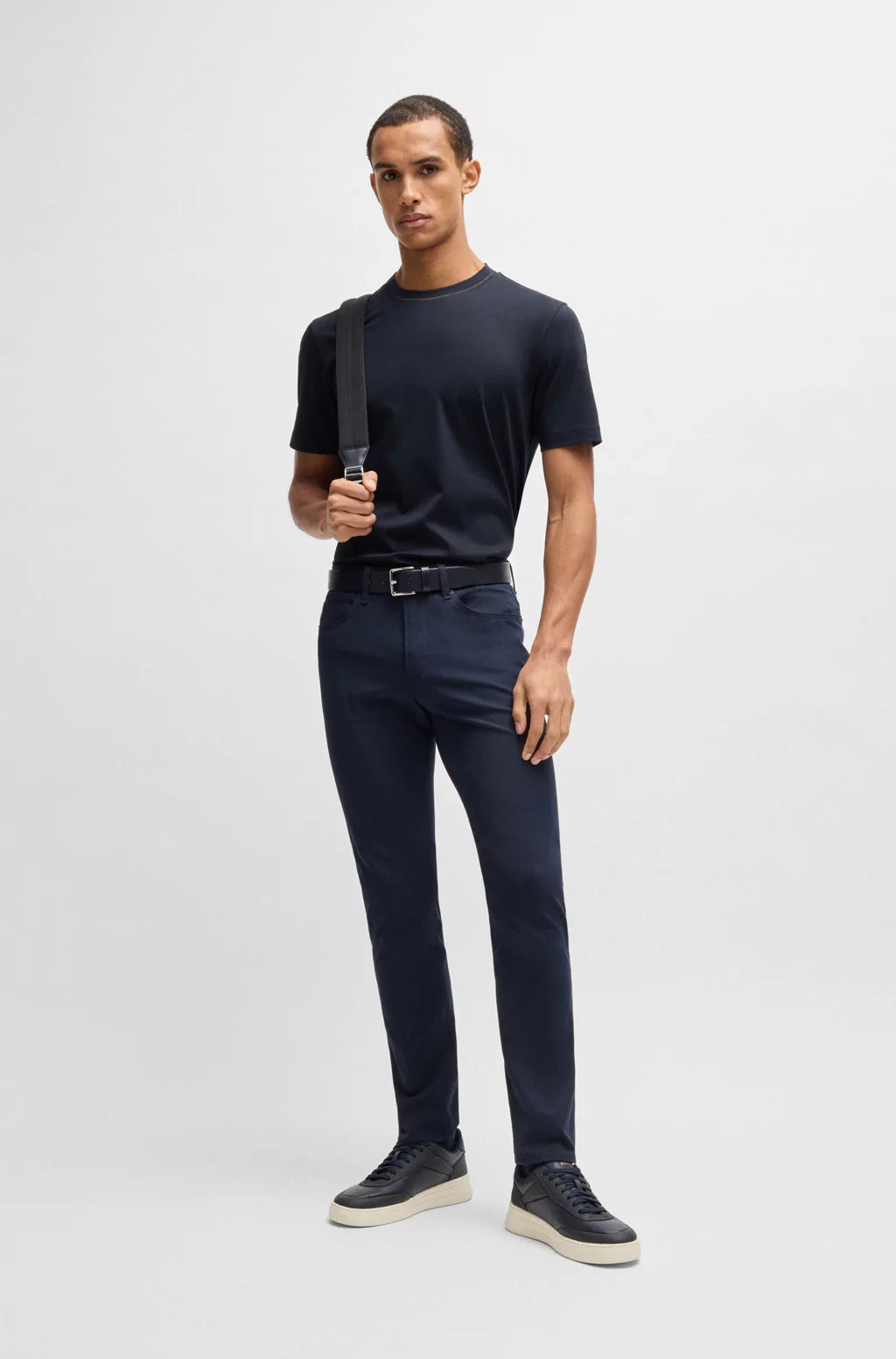 BOSS MERCERIZED-COTTON SLIM-FIT T-SHIRT WITH COLLAR STRIPE