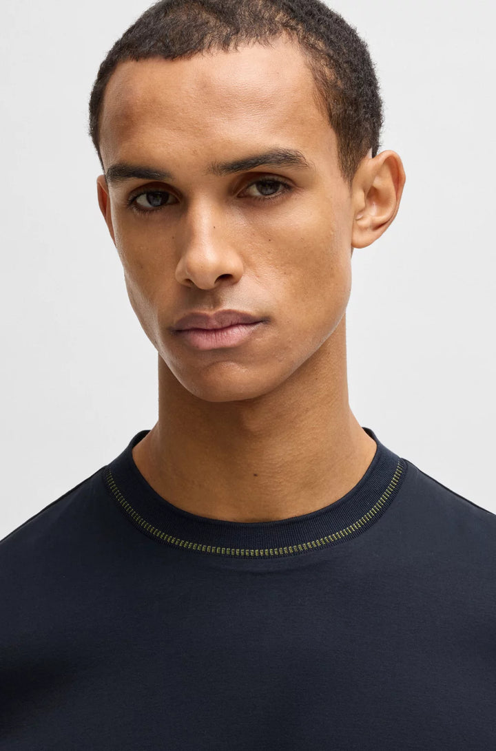 BOSS MERCERIZED-COTTON SLIM-FIT T-SHIRT WITH COLLAR STRIPE