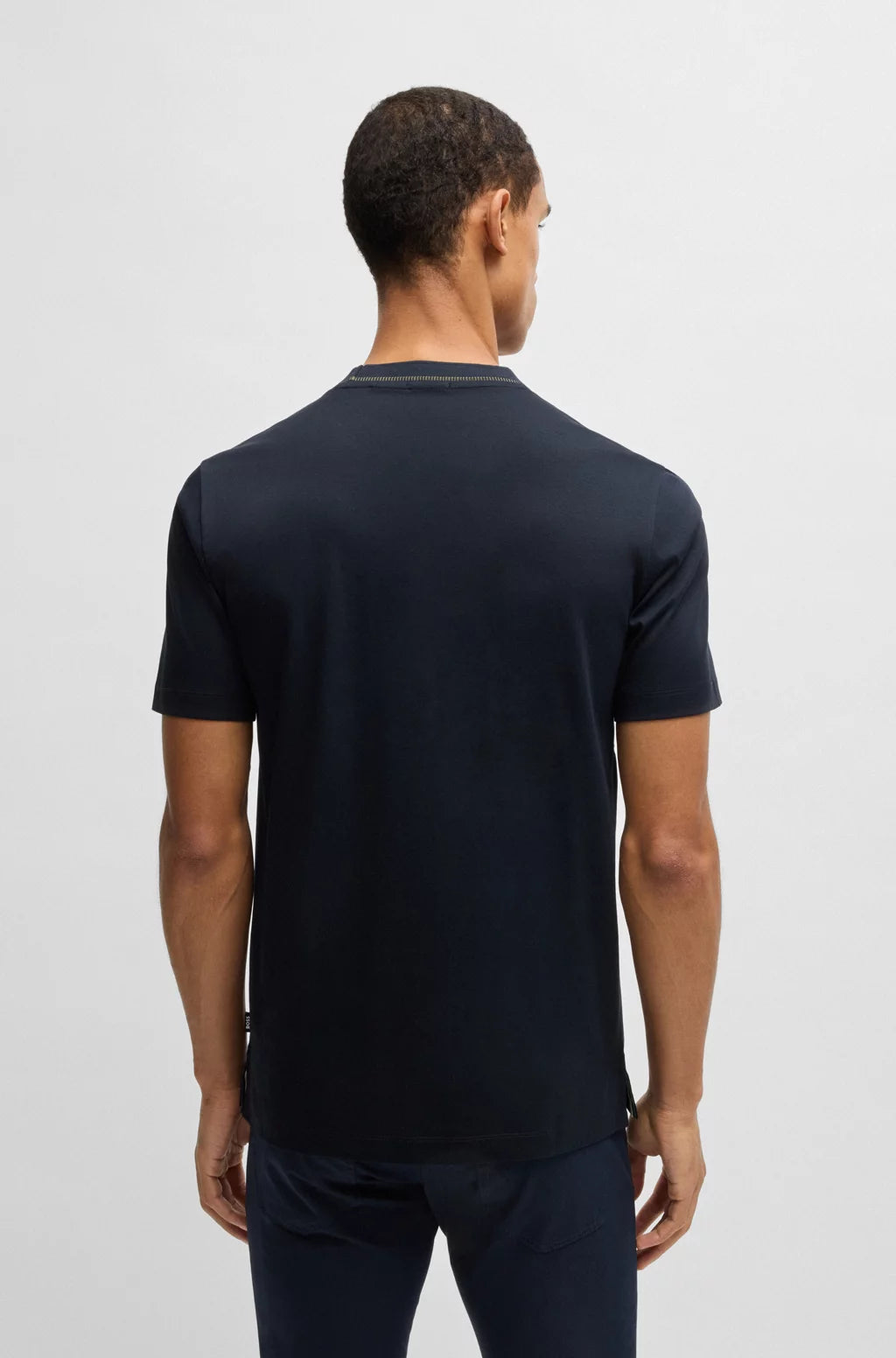 BOSS MERCERIZED-COTTON SLIM-FIT T-SHIRT WITH COLLAR STRIPE