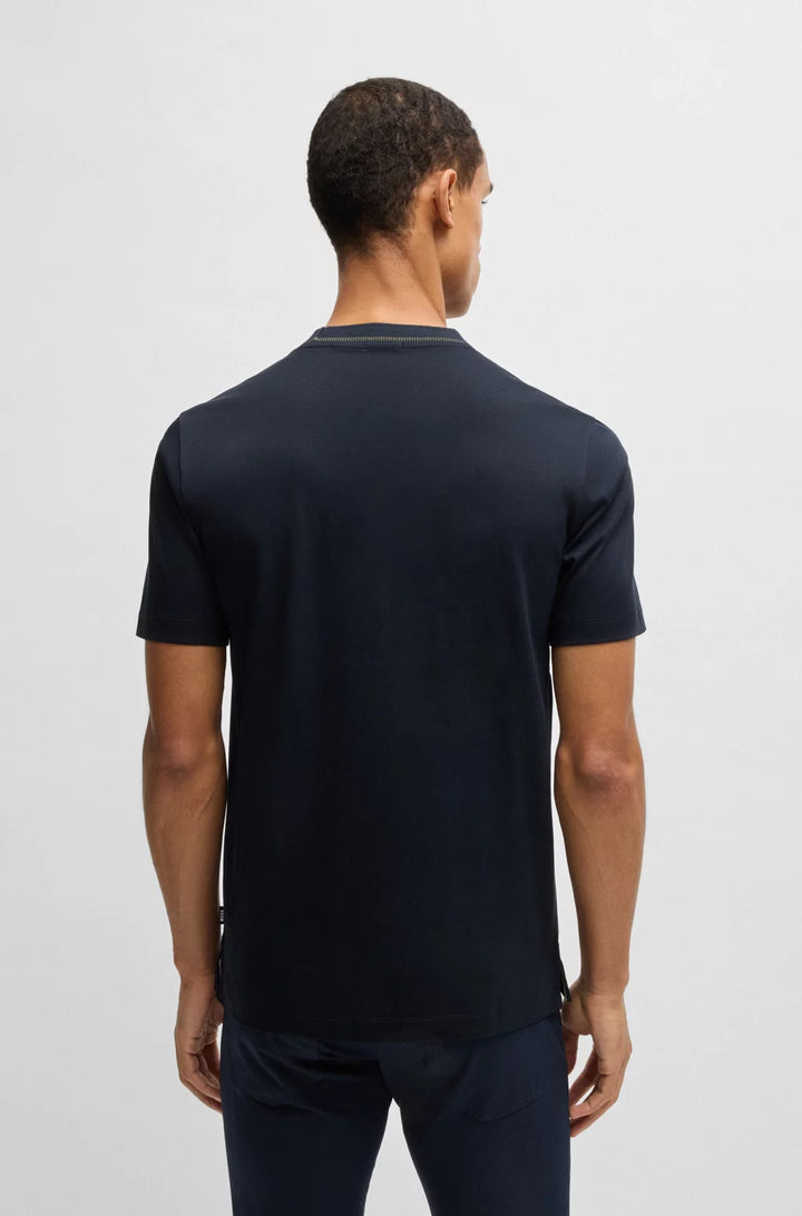 BOSS MERCERIZED-COTTON SLIM-FIT T-SHIRT WITH COLLAR STRIPE