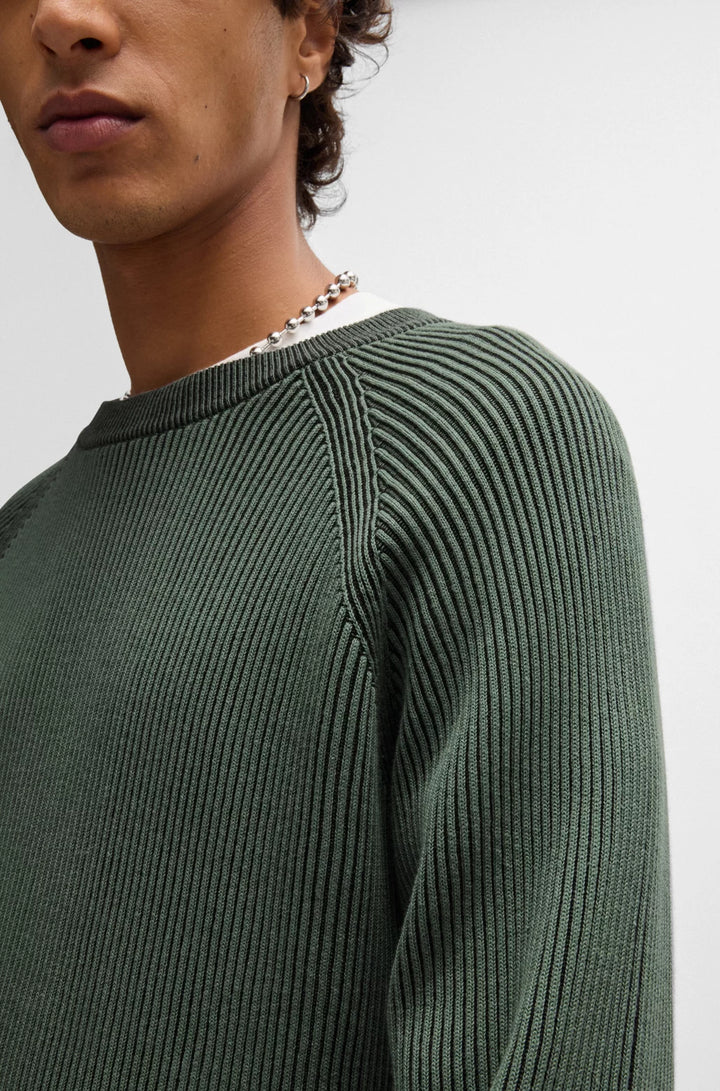 HUGO Cotton sweater with two-tone ribbing