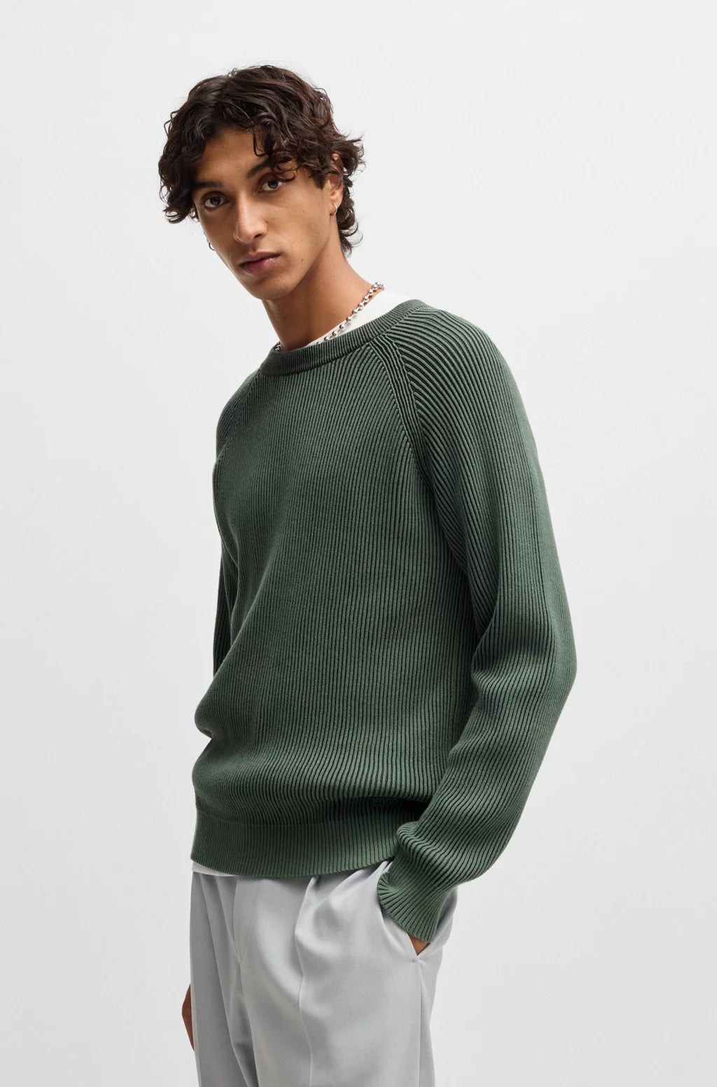 HUGO Cotton sweater with two-tone ribbing