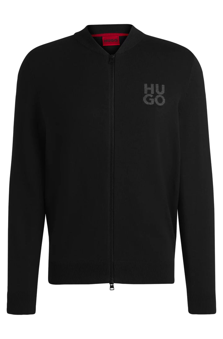 HUGO Zip-up cardigan in cotton with stacked logo