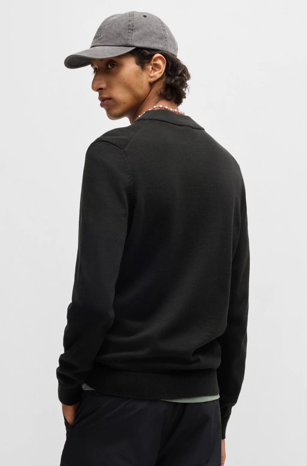 HUGO Zip-up cardigan in cotton with stacked logo