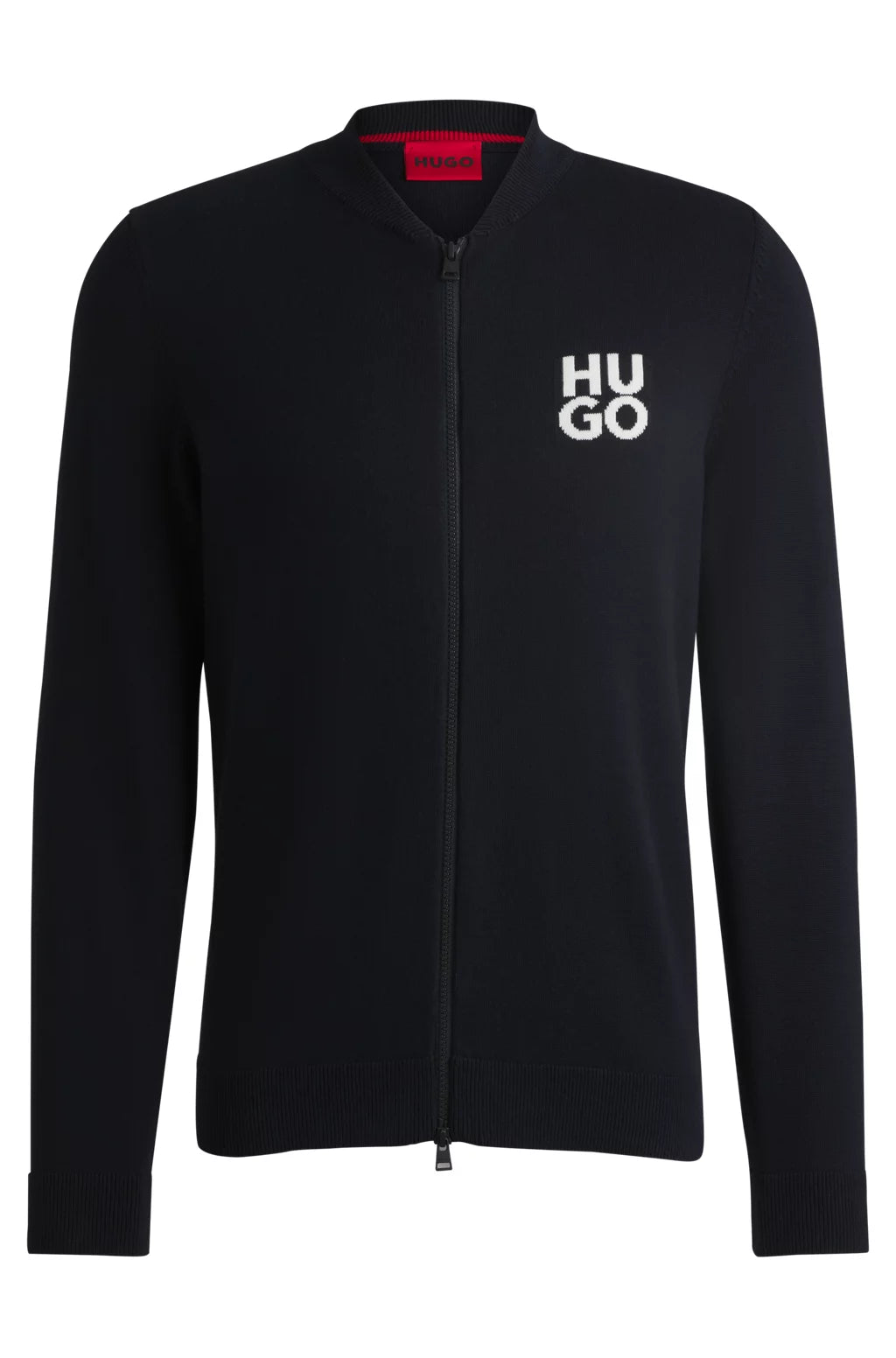 HUGO Zip-up cardigan in cotton with stacked logo