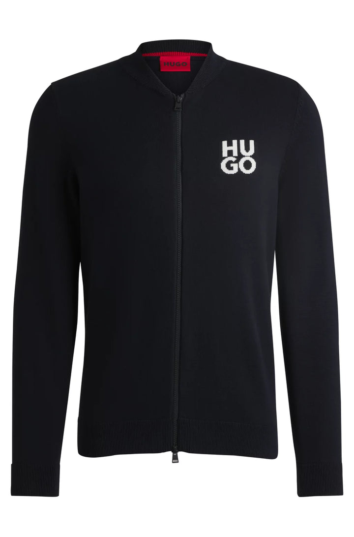 HUGO Zip-up cardigan in cotton with stacked logo