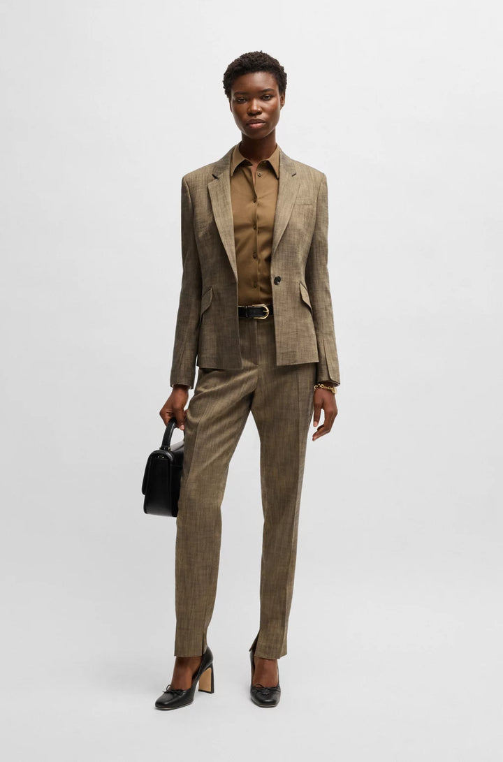 BOSS RELAXED-FIT TROUSERS IN MELANGE STRETCH SHARKSKIN FABRIC