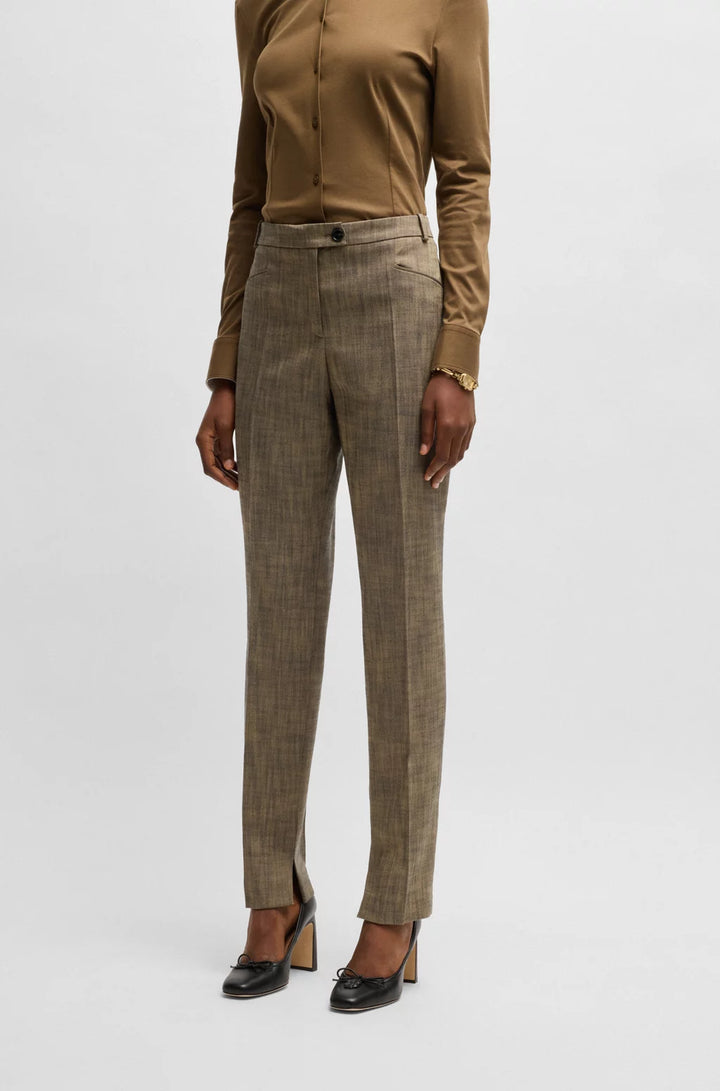 BOSS RELAXED-FIT TROUSERS IN MELANGE STRETCH SHARKSKIN FABRIC