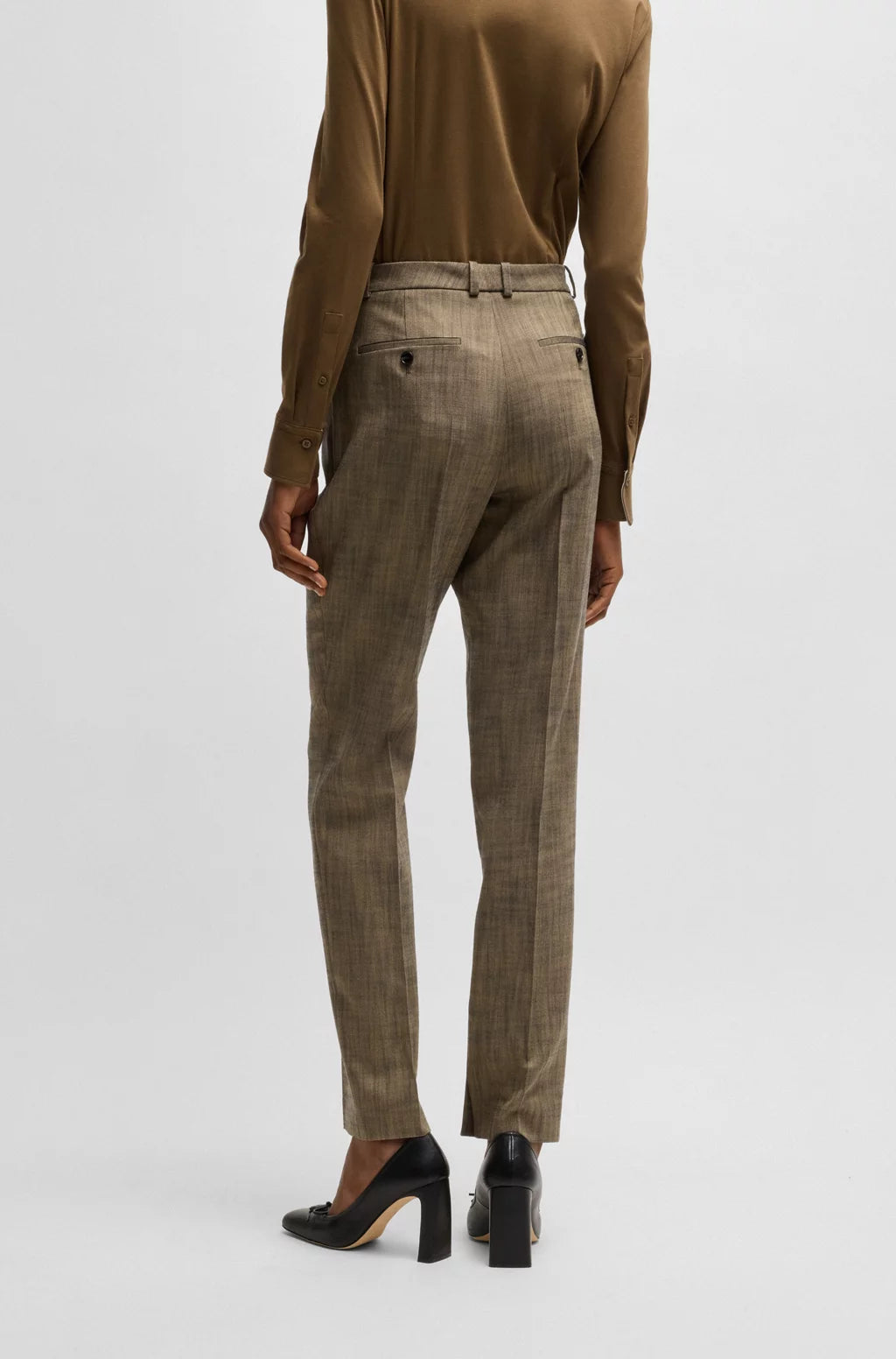 BOSS RELAXED-FIT TROUSERS IN MELANGE STRETCH SHARKSKIN FABRIC