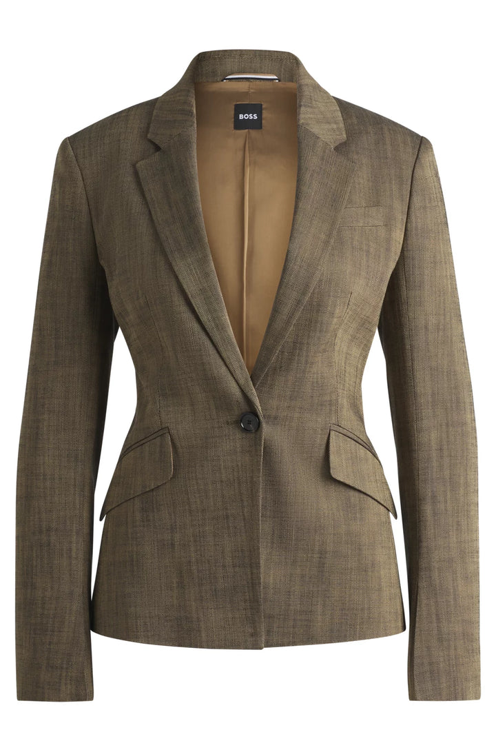 BOSS SLIM-FIT BLAZER IN MELANGE SHARKSKIN FABRIC