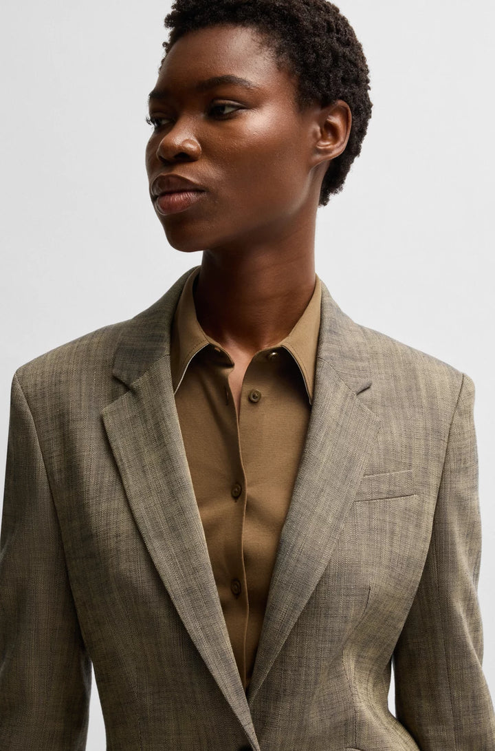 BOSS SLIM-FIT BLAZER IN MELANGE SHARKSKIN FABRIC