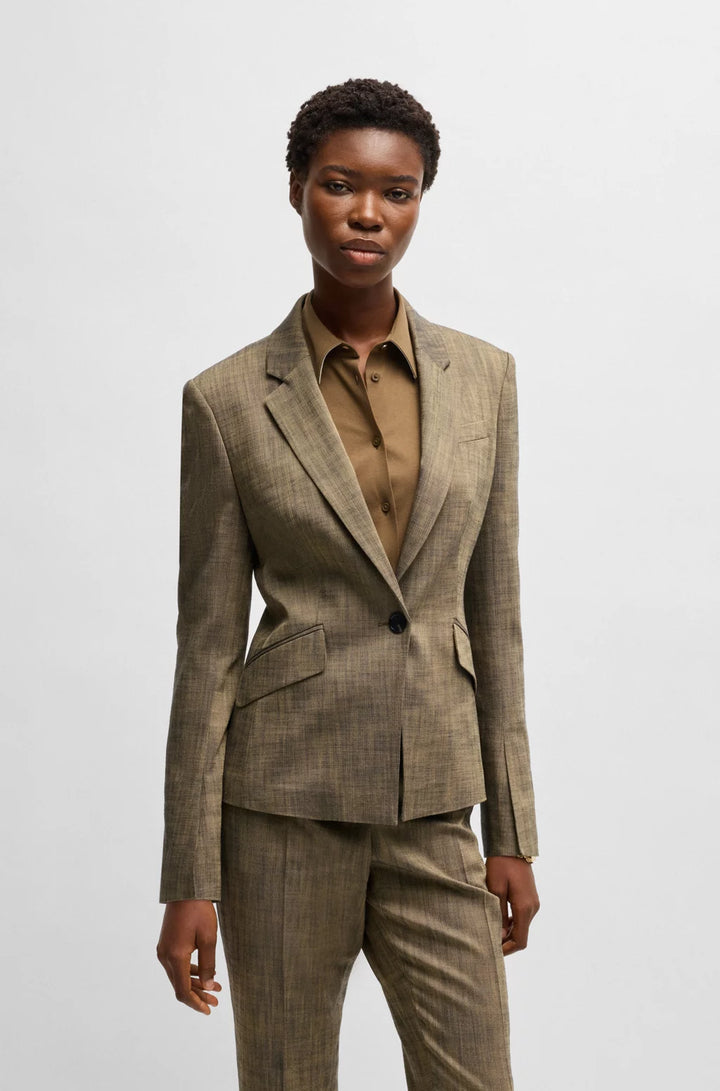 BOSS SLIM-FIT BLAZER IN MELANGE SHARKSKIN FABRIC