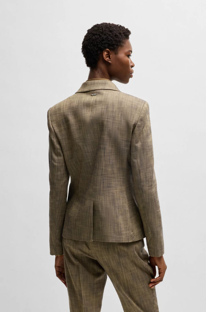 BOSS SLIM-FIT BLAZER IN MELANGE SHARKSKIN FABRIC