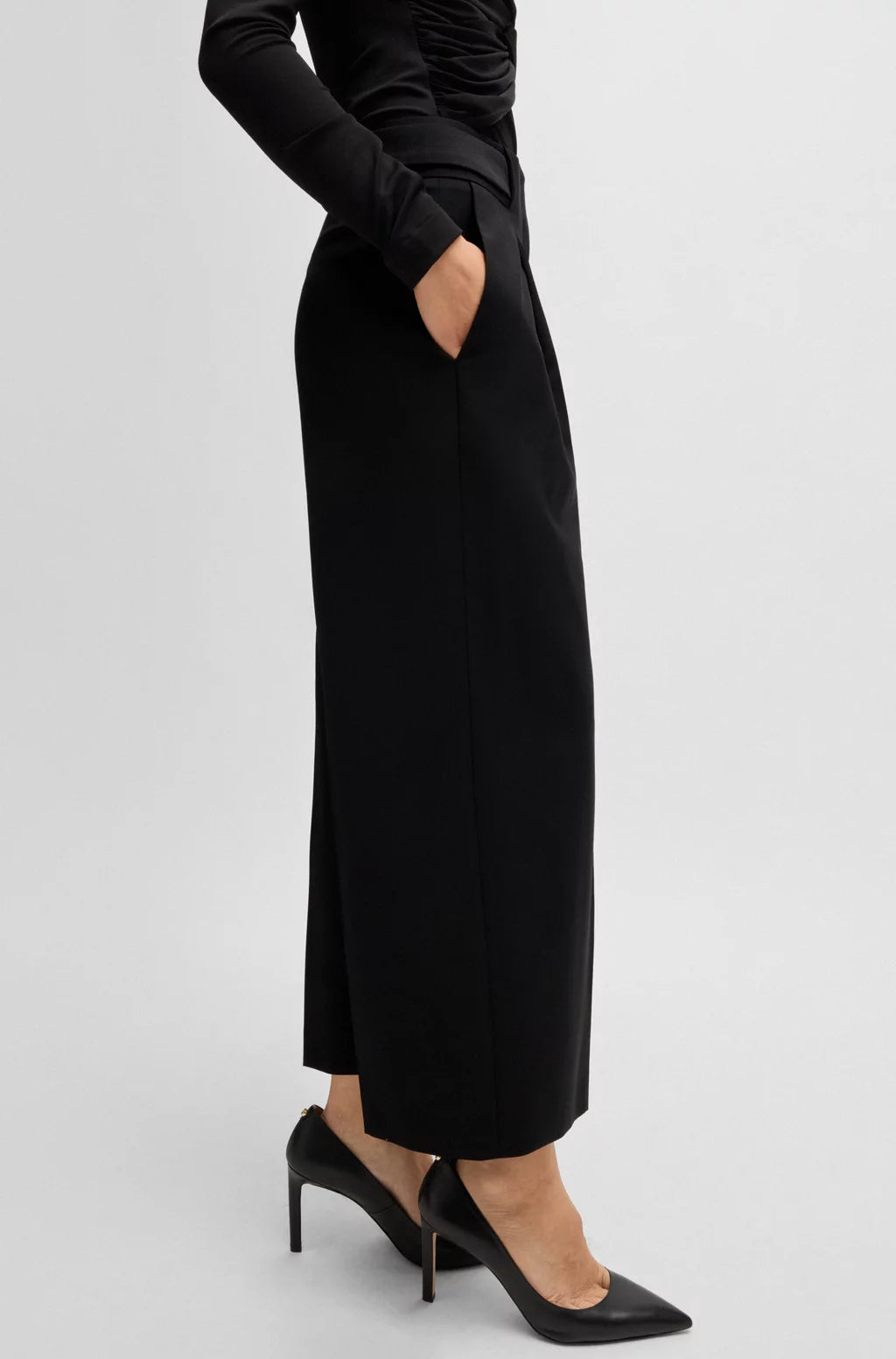 BOSS REGULAR-FIT HIGH-WAISTED TROUSERS IN WOOL