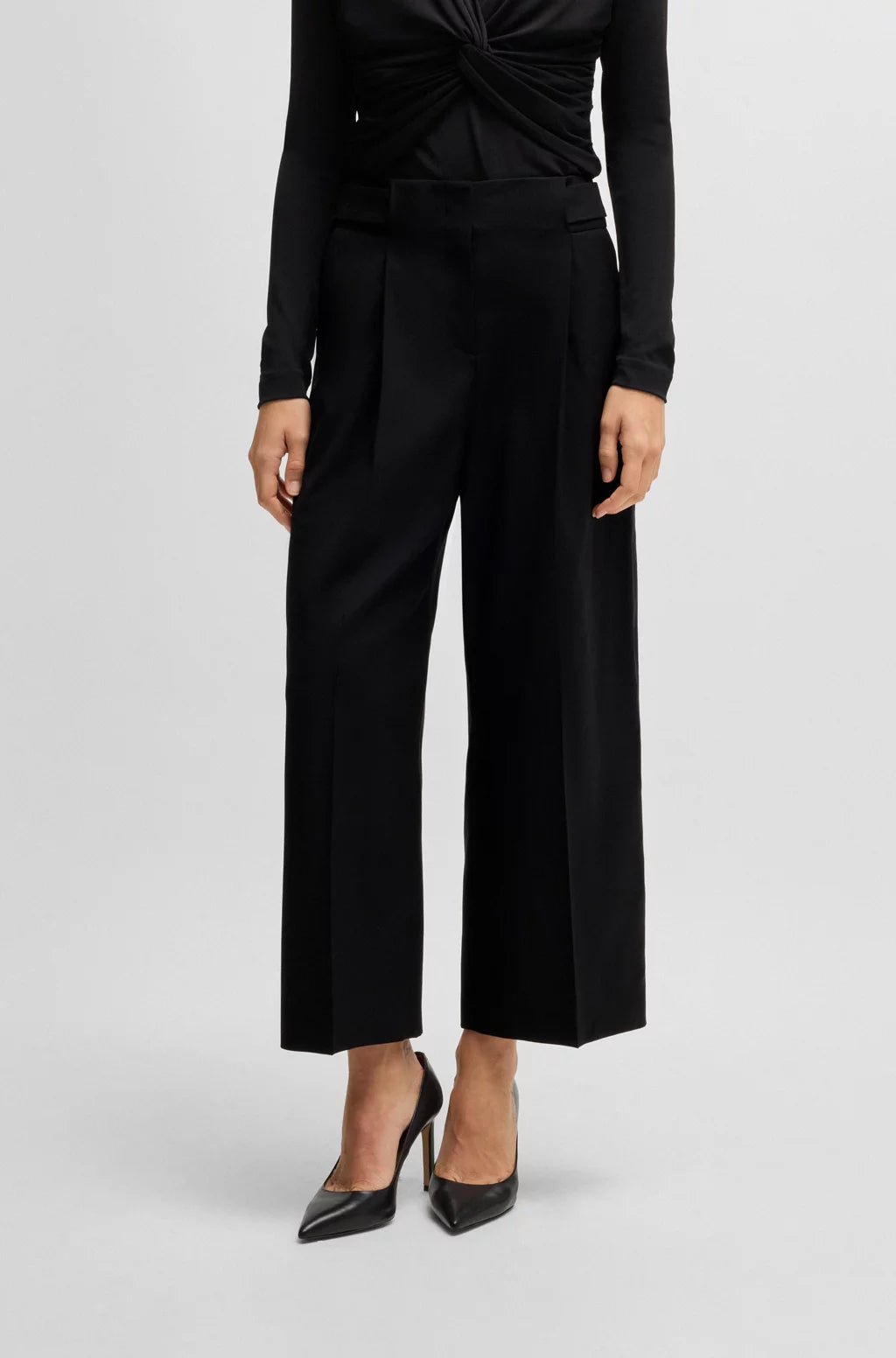 BOSS REGULAR-FIT HIGH-WAISTED TROUSERS IN WOOL