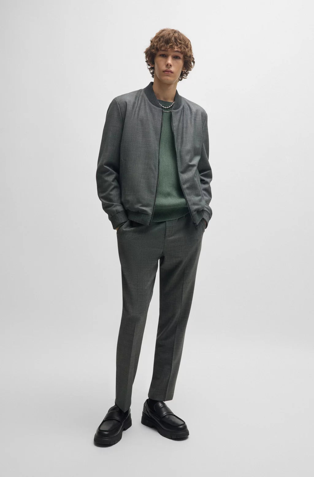 HUGO Slim-fit jacket in micro-patterned birdseye cloth