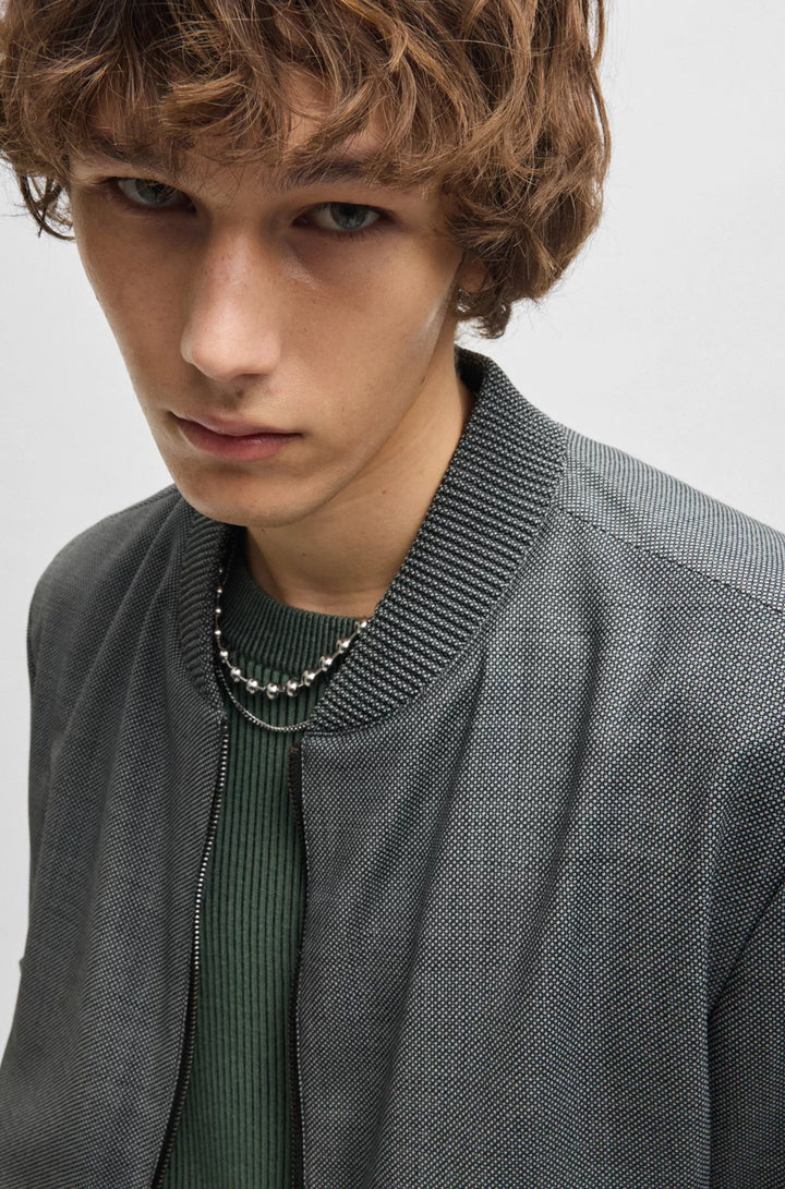 HUGO Slim-fit jacket in micro-patterned birdseye cloth