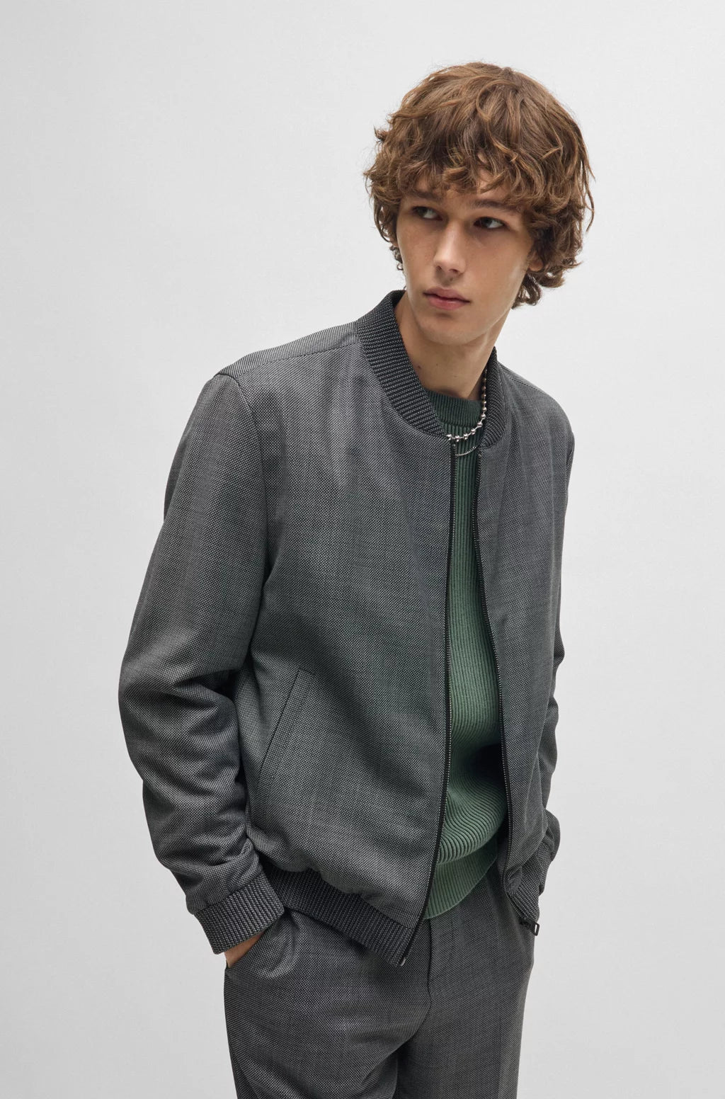 HUGO Slim-fit jacket in micro-patterned birdseye cloth