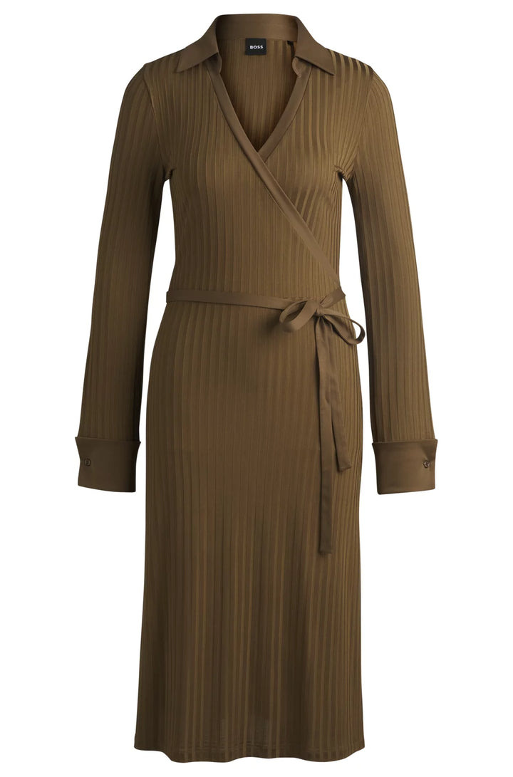 BOSS WRAP DRESS IN LUSTROUS RIBBED JERSEY