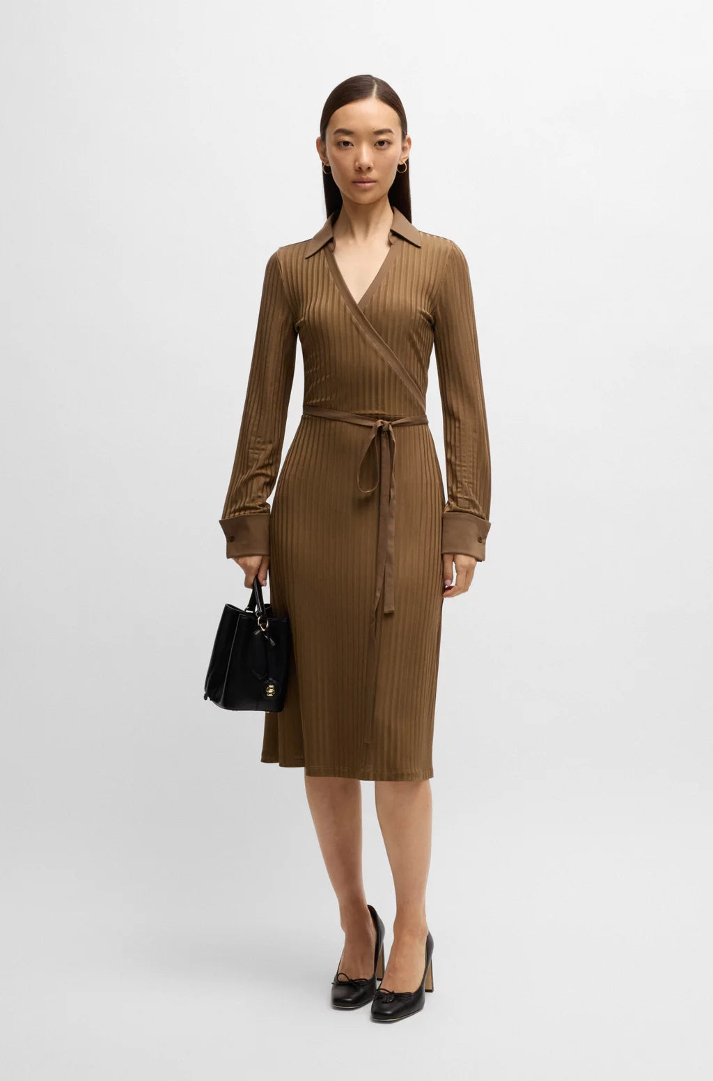 BOSS WRAP DRESS IN LUSTROUS RIBBED JERSEY