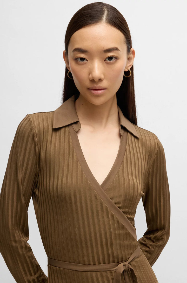 BOSS WRAP DRESS IN LUSTROUS RIBBED JERSEY