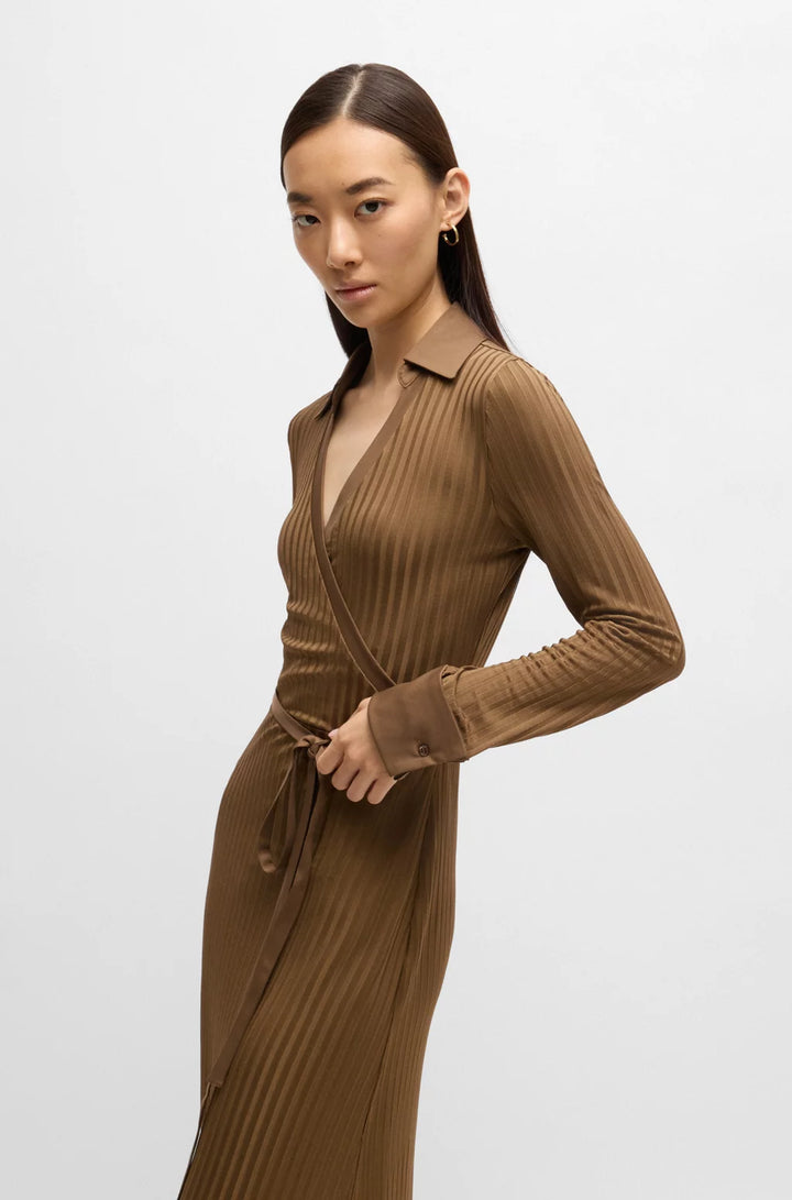 BOSS WRAP DRESS IN LUSTROUS RIBBED JERSEY