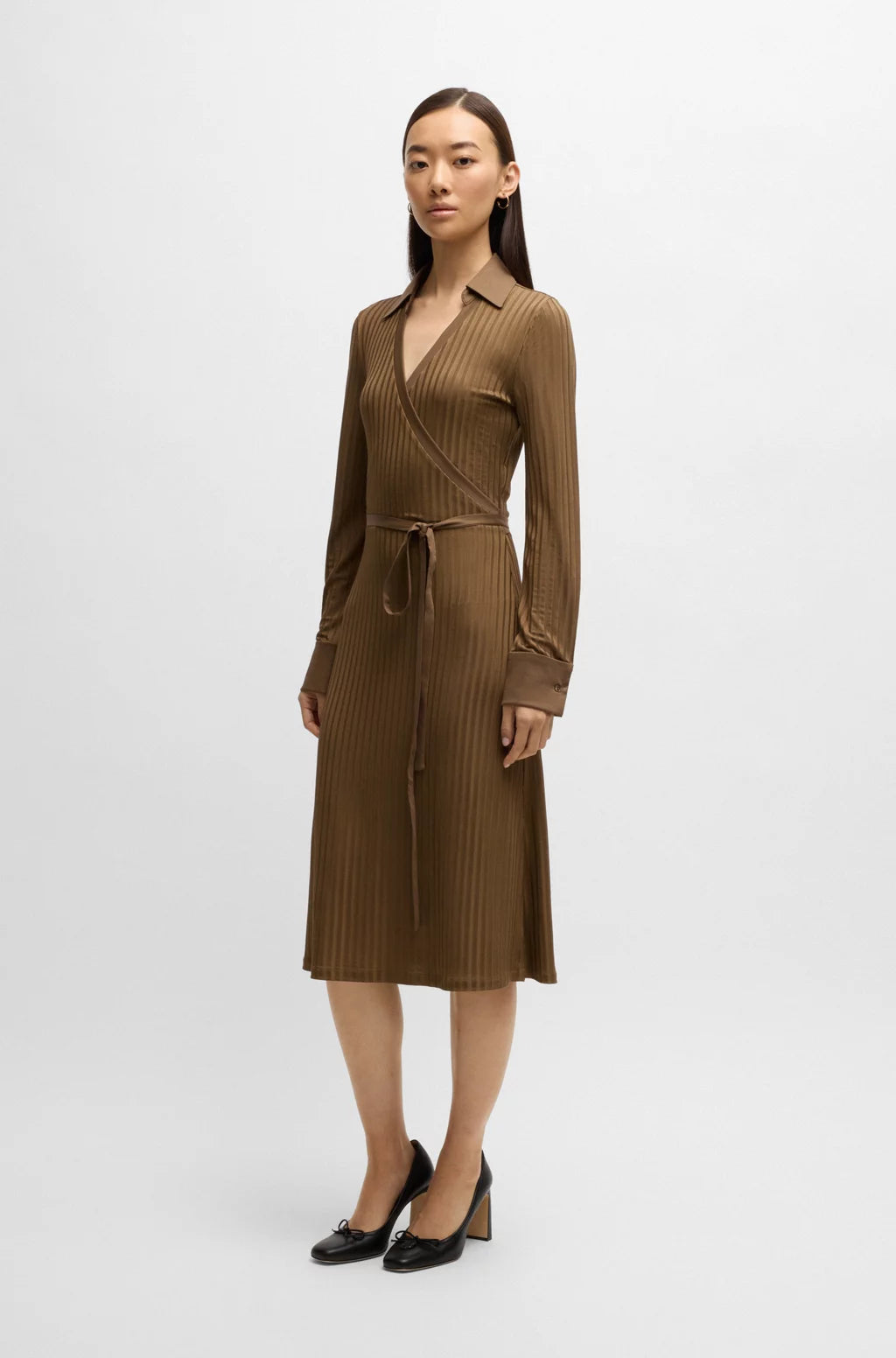 BOSS WRAP DRESS IN LUSTROUS RIBBED JERSEY