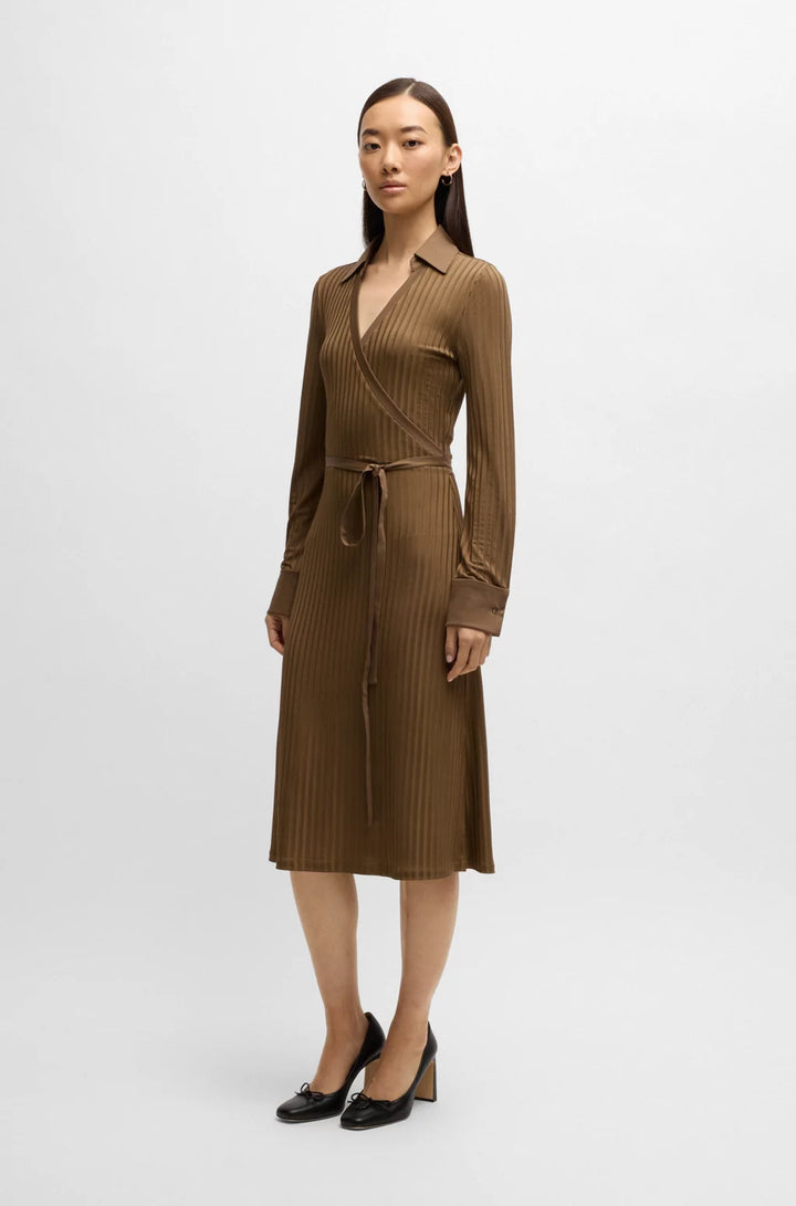 BOSS WRAP DRESS IN LUSTROUS RIBBED JERSEY