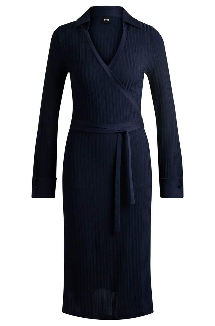 BOSS WRAP DRESS IN LUSTROUS RIBBED JERSEY