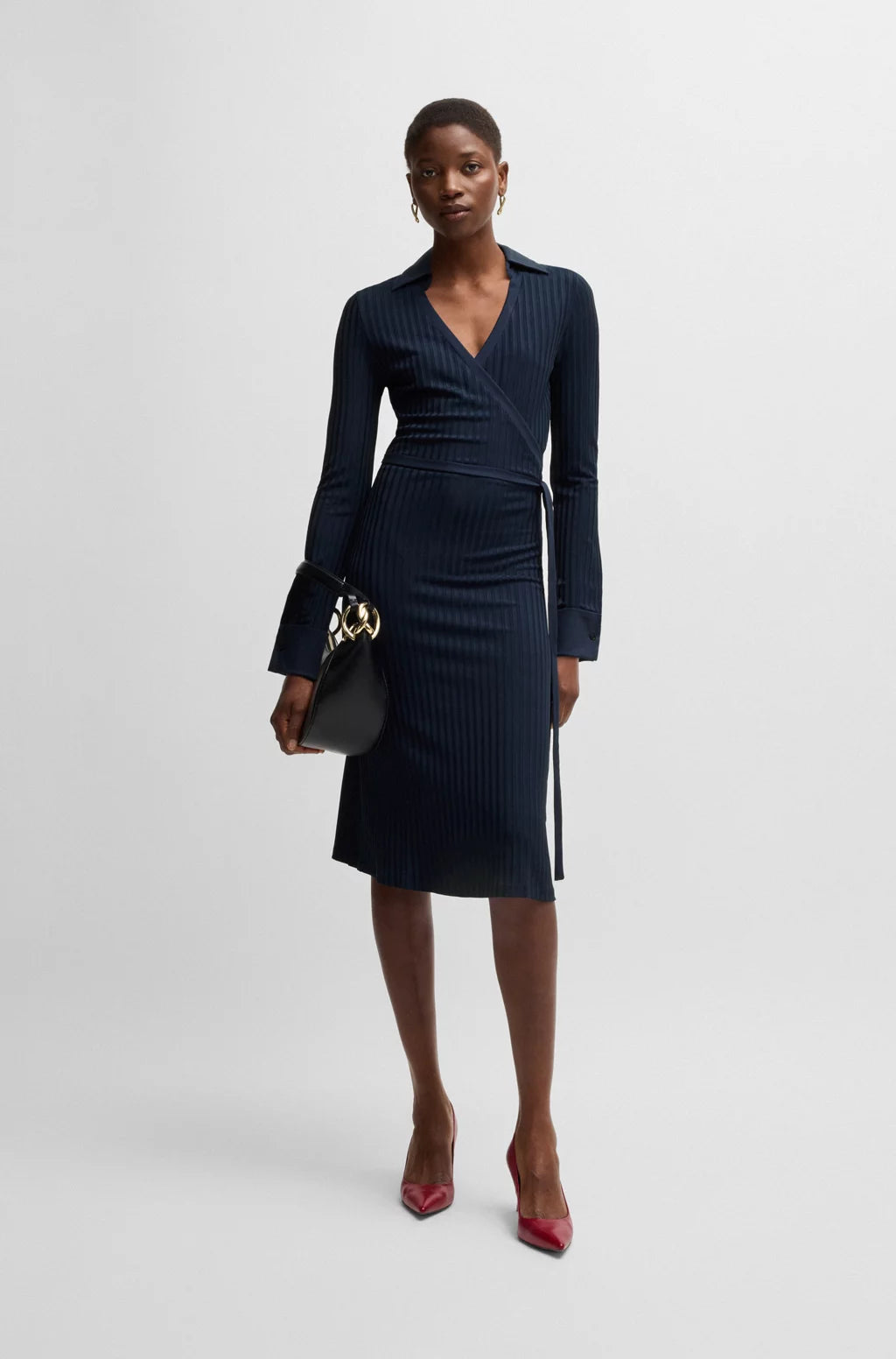 BOSS WRAP DRESS IN LUSTROUS RIBBED JERSEY