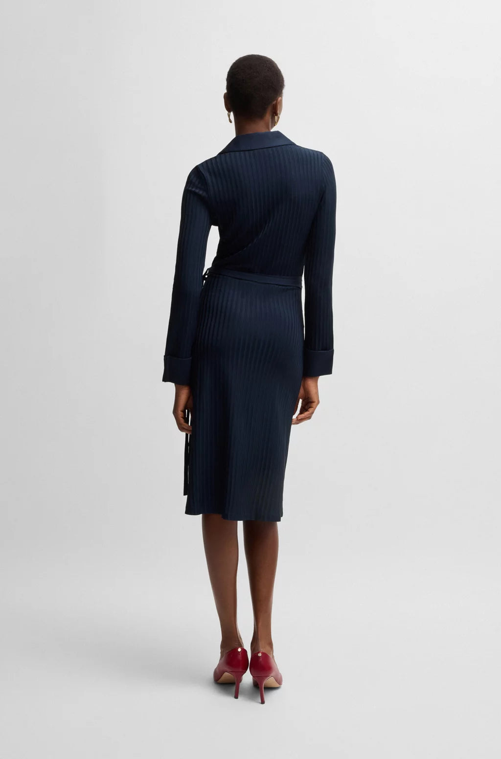 BOSS WRAP DRESS IN LUSTROUS RIBBED JERSEY