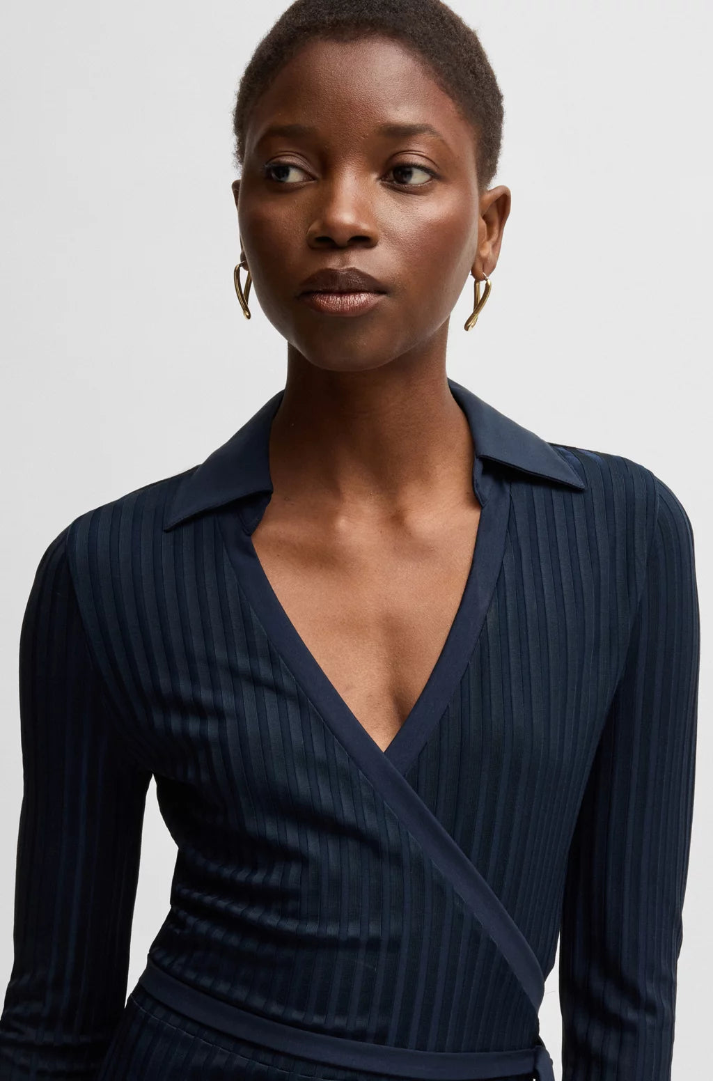 BOSS WRAP DRESS IN LUSTROUS RIBBED JERSEY