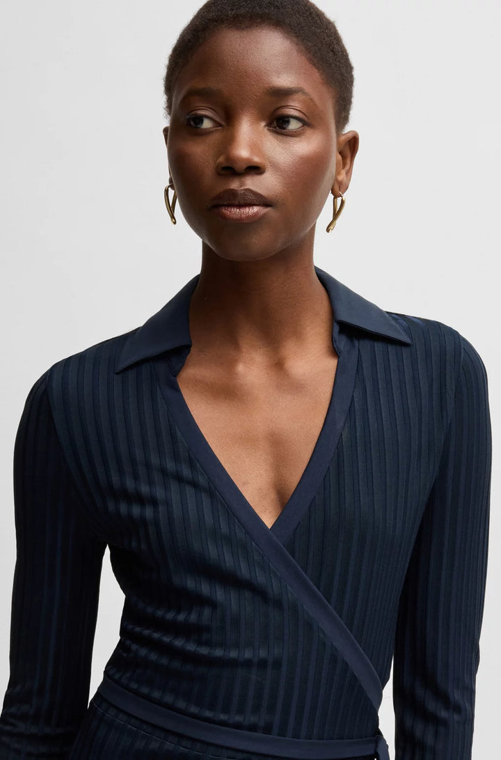 BOSS WRAP DRESS IN LUSTROUS RIBBED JERSEY